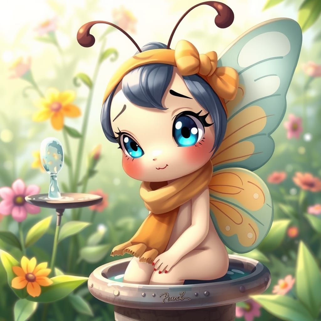 Anime Butterfly Lost in a Magical Garden