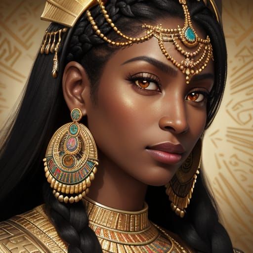 Regal Egyptian Goddess Portrayed in Photorealistic Digital A...