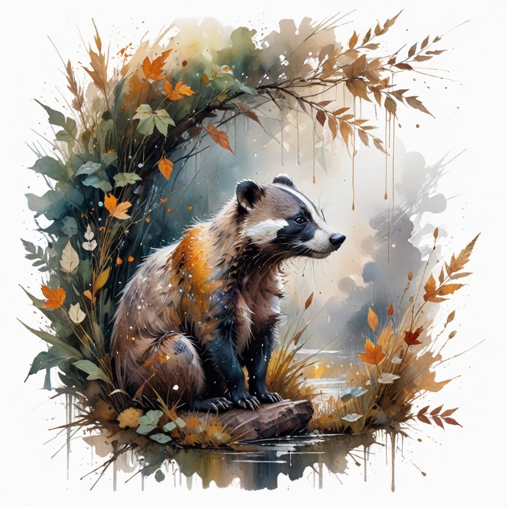 Determined Badger in Autumn Marshland