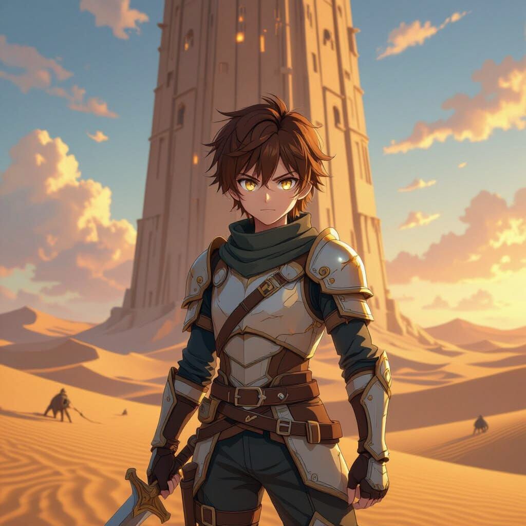 Anime Hero Mastering Sand Control Near Tower of Time