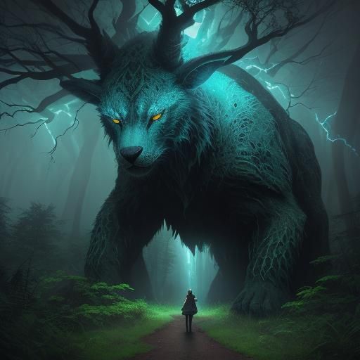 Druid Woman Portrait in Thunderstorm, Digital Art