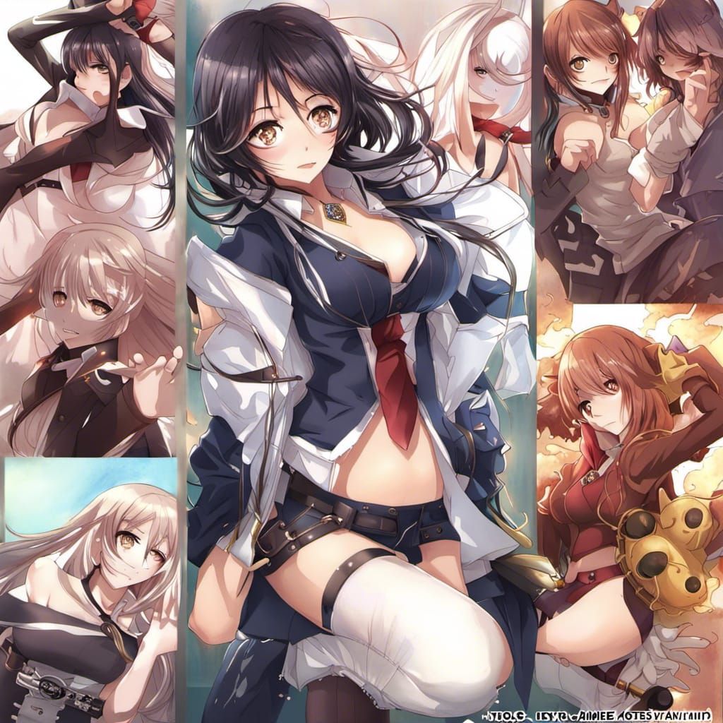 Anime Girls in Key Visual Japanese Manga Style