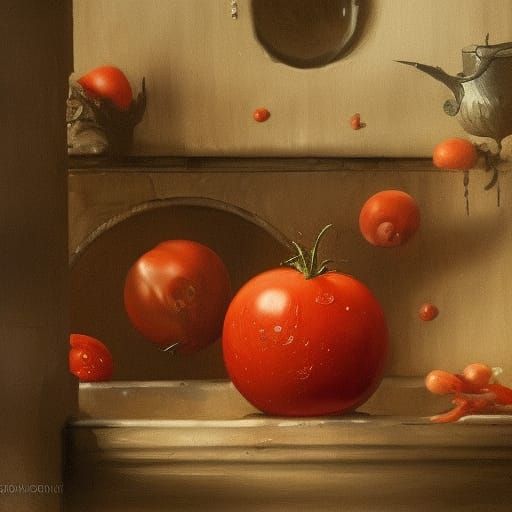 Tomato's Journey into the Backrooms: Dark Fantasy Art