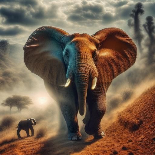 Colorful Surreal Elephants in Dreamscape