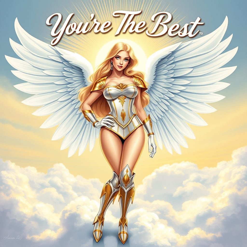 Sultry 50s Pin-Up Archangel Smiles from the Heavens