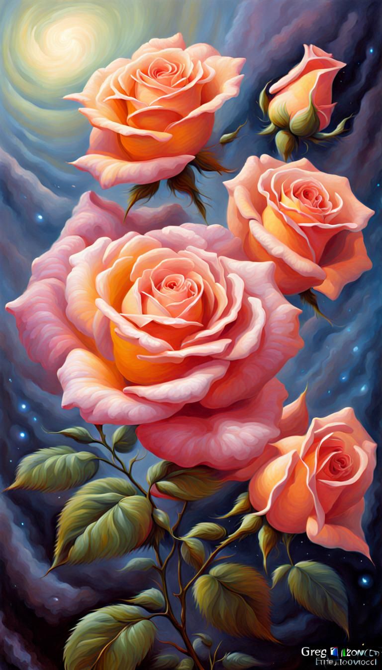 Cosmic Roses in a Romantic Fantasy Landscape