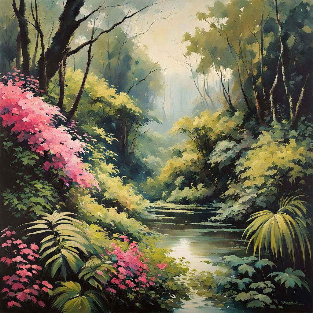 Lush Wilderness Jungle Thicket Painting