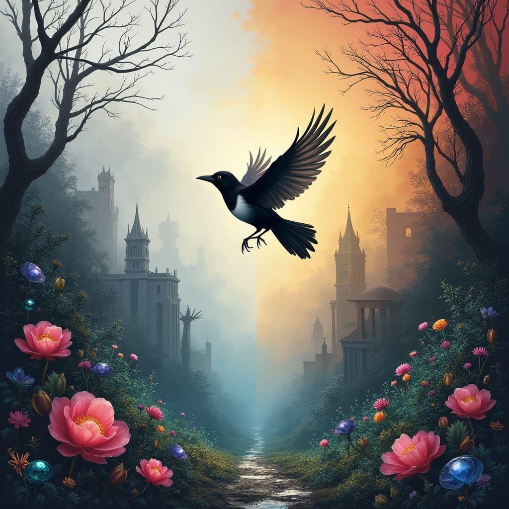 Mystical Magpie in Eerie Harmony