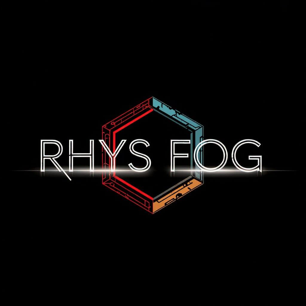 Rhys Fog: Modern Geometric Text Logo with Steampunk Elements