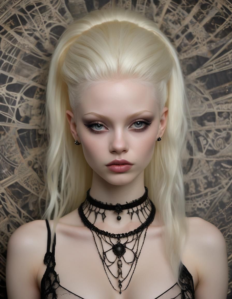 (portrait, beautiful lithe graceful branded metal spiked col...