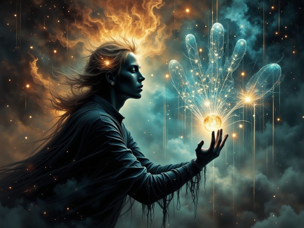 Interdimensional Figure Reaching Through Holographic Reality