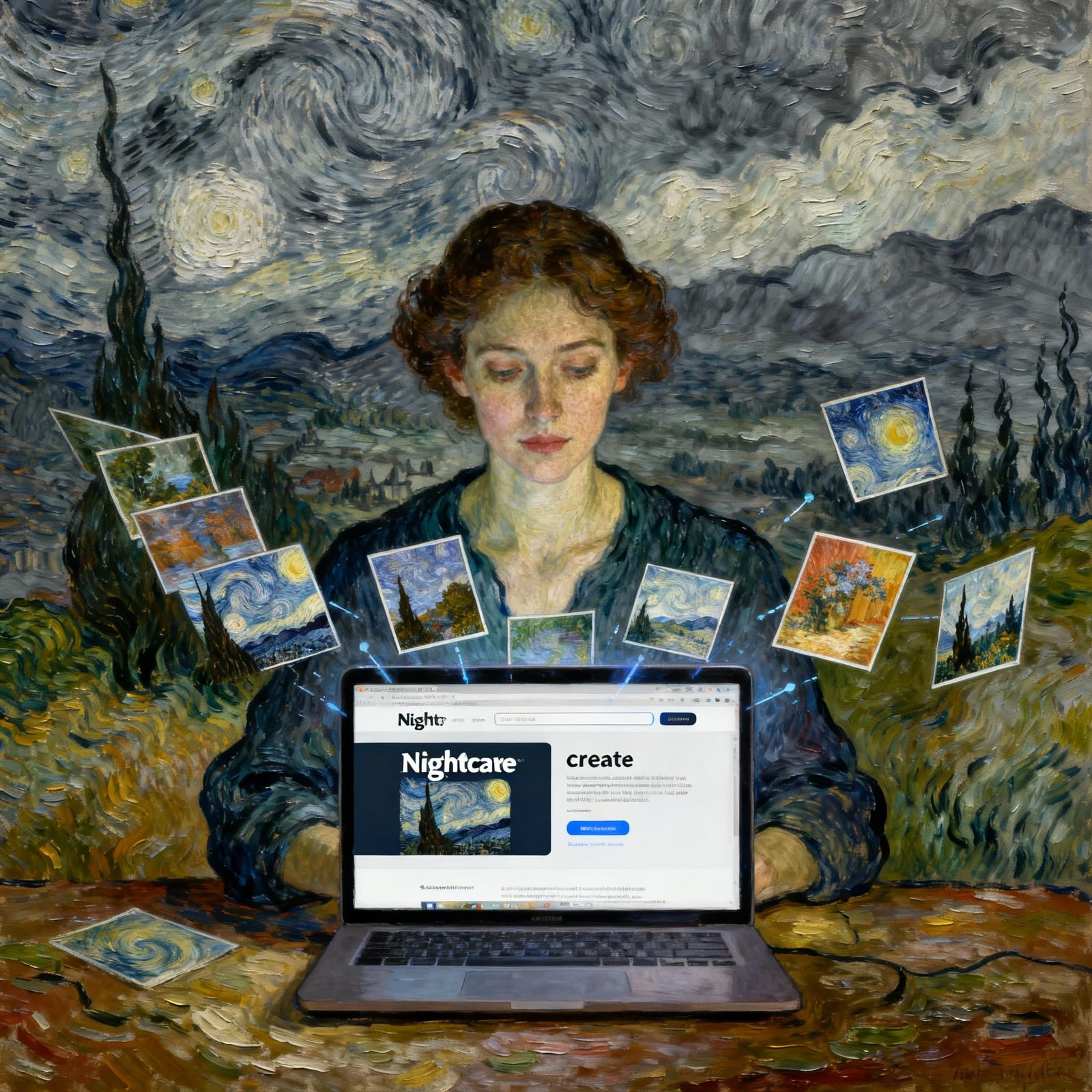 AI Art Creation: Woman Contemplates Nature's Strength