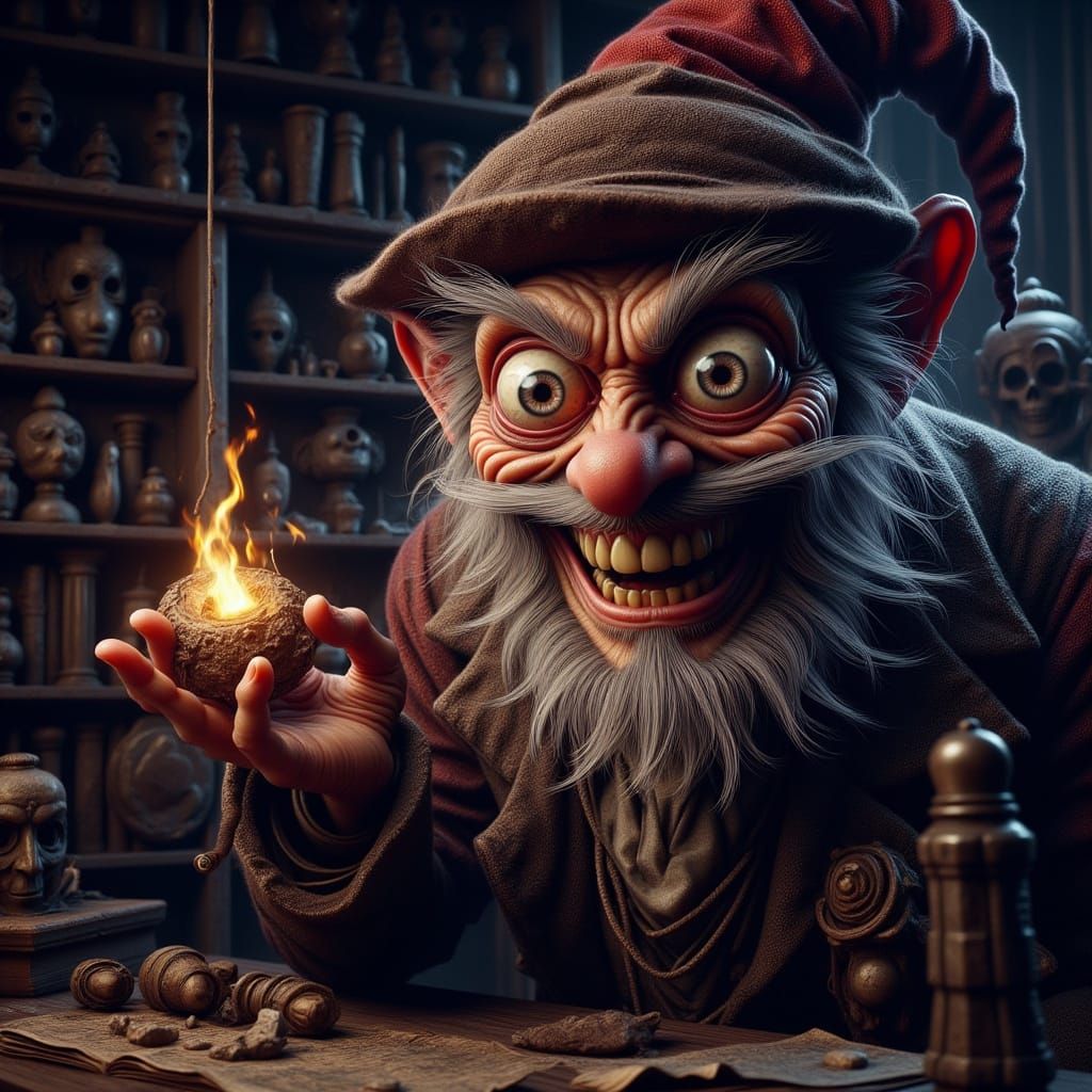 Grizzled Santa Claus Polishing Glowing Artifact