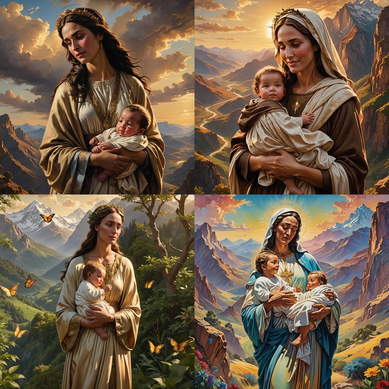 Mary and Jesus in a Detailed Mountain Landscape
