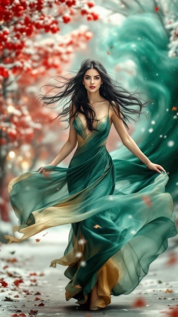 Elegant Woman Captured in Festive Outdoor Scene