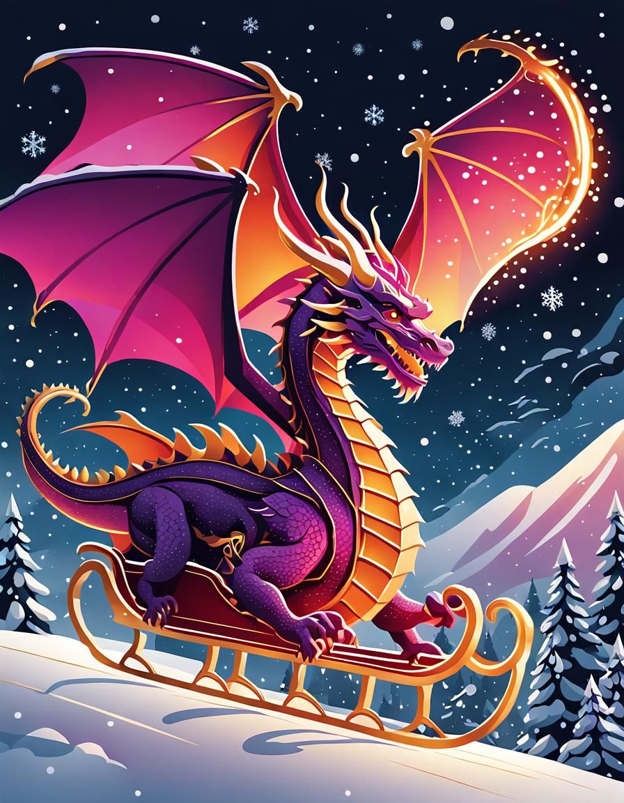 Dragon pulling Santa's Sleigh on Christmas Eve