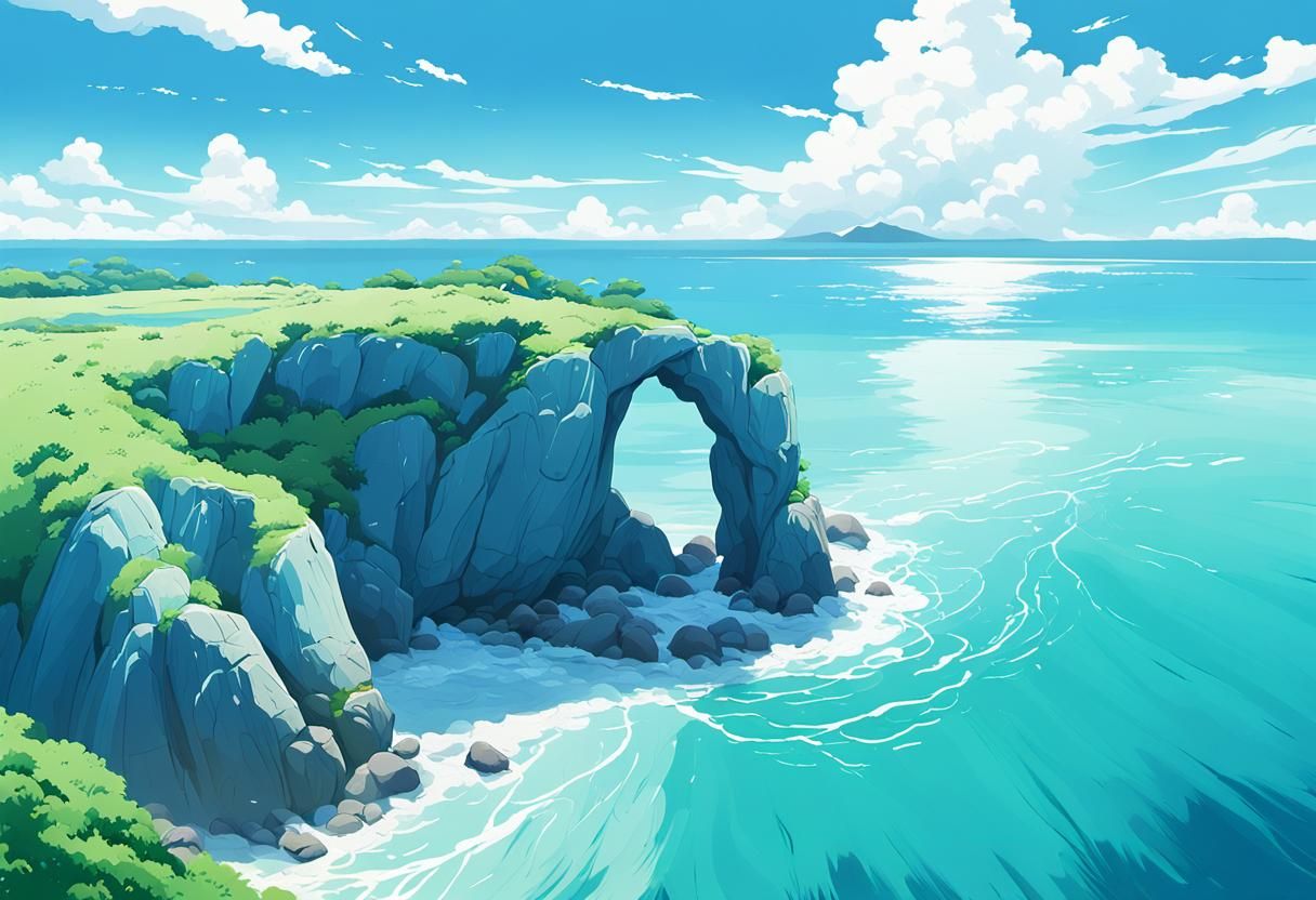 Okinawa Seascape in Anime Style of Makoto Shinkai