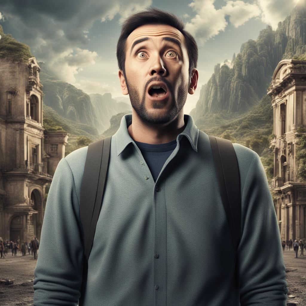 Surprised Man: Detailed Matte Painting Portrait