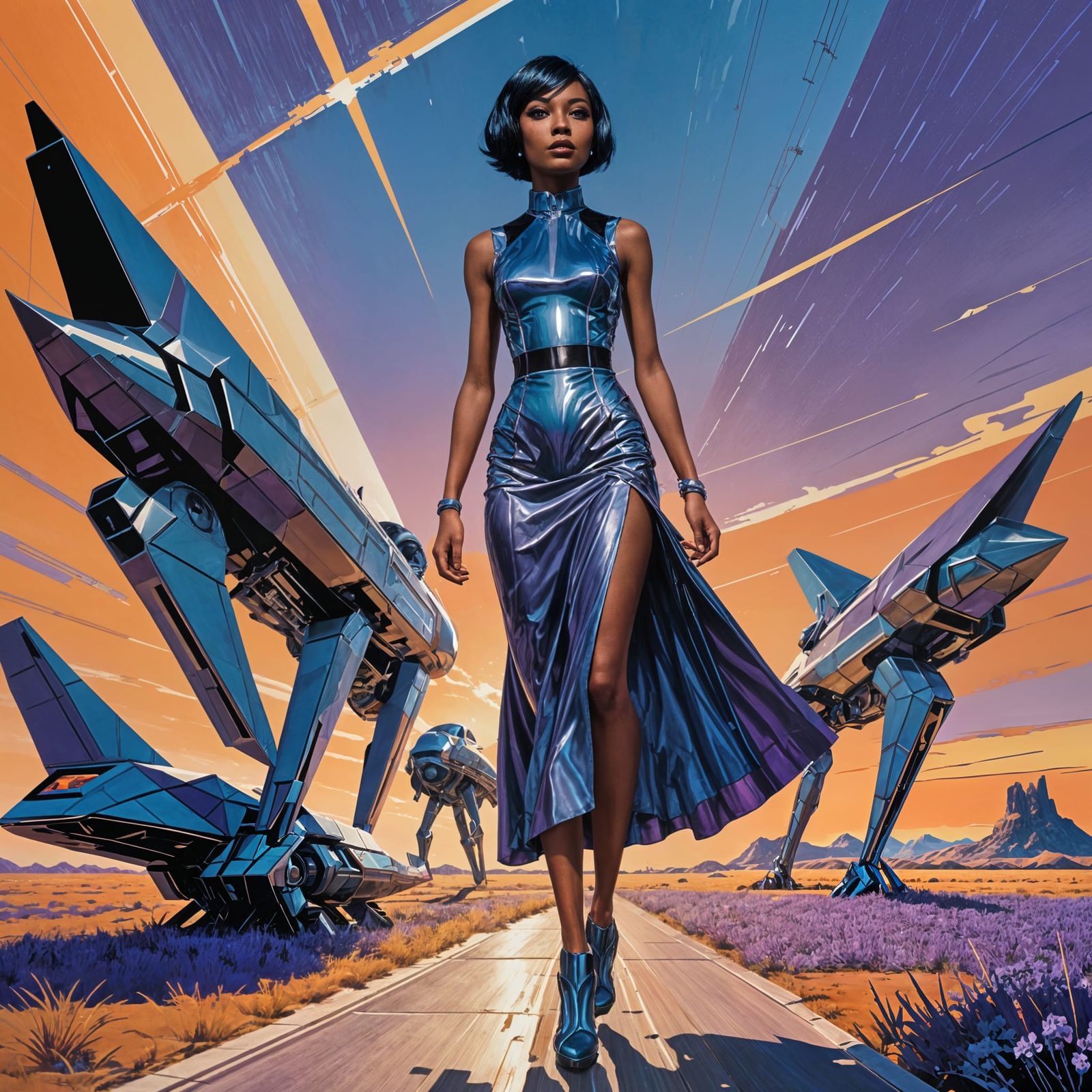 Futuristic Ebony Woman in Fresco Style