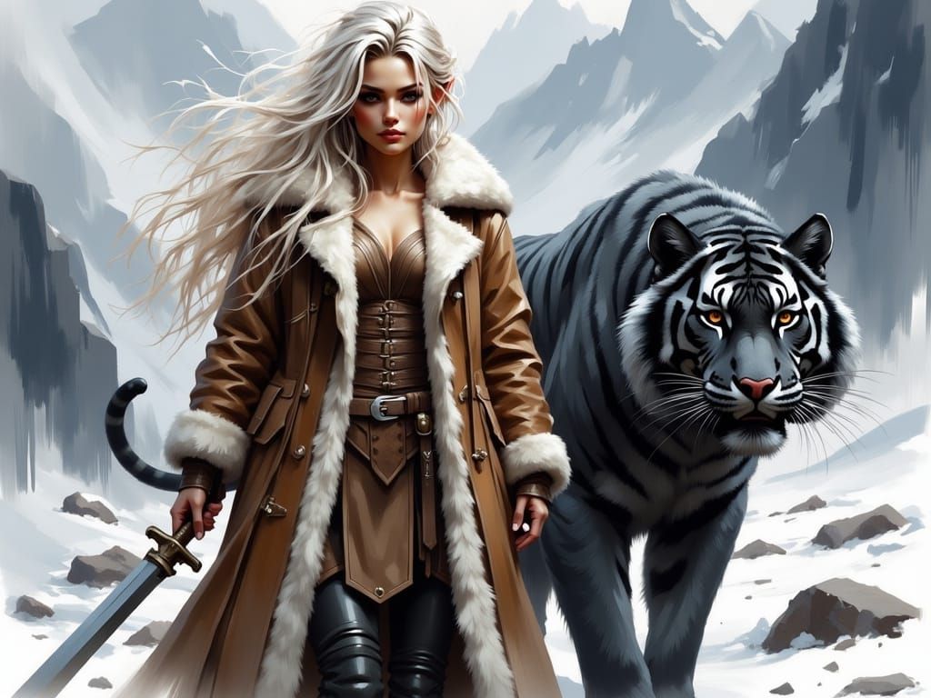 Ethereal Elf Maiden Amidst Majestic Snowy Peaks in Hyper-Rea...