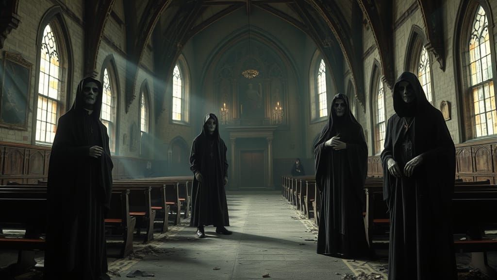 Dark Church Desolation in Futuristic Gothic Style