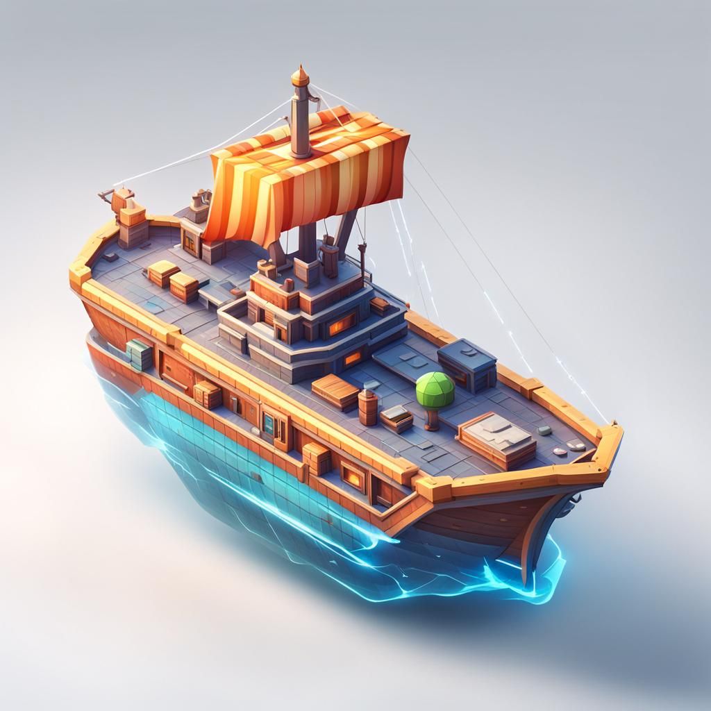 Colorful 3D Plastic Ship Icon for Digital Designs