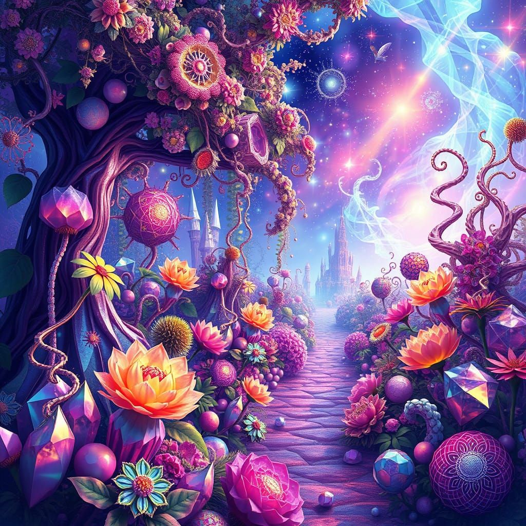 Iridescent Fractal Garden in Cosmic Style