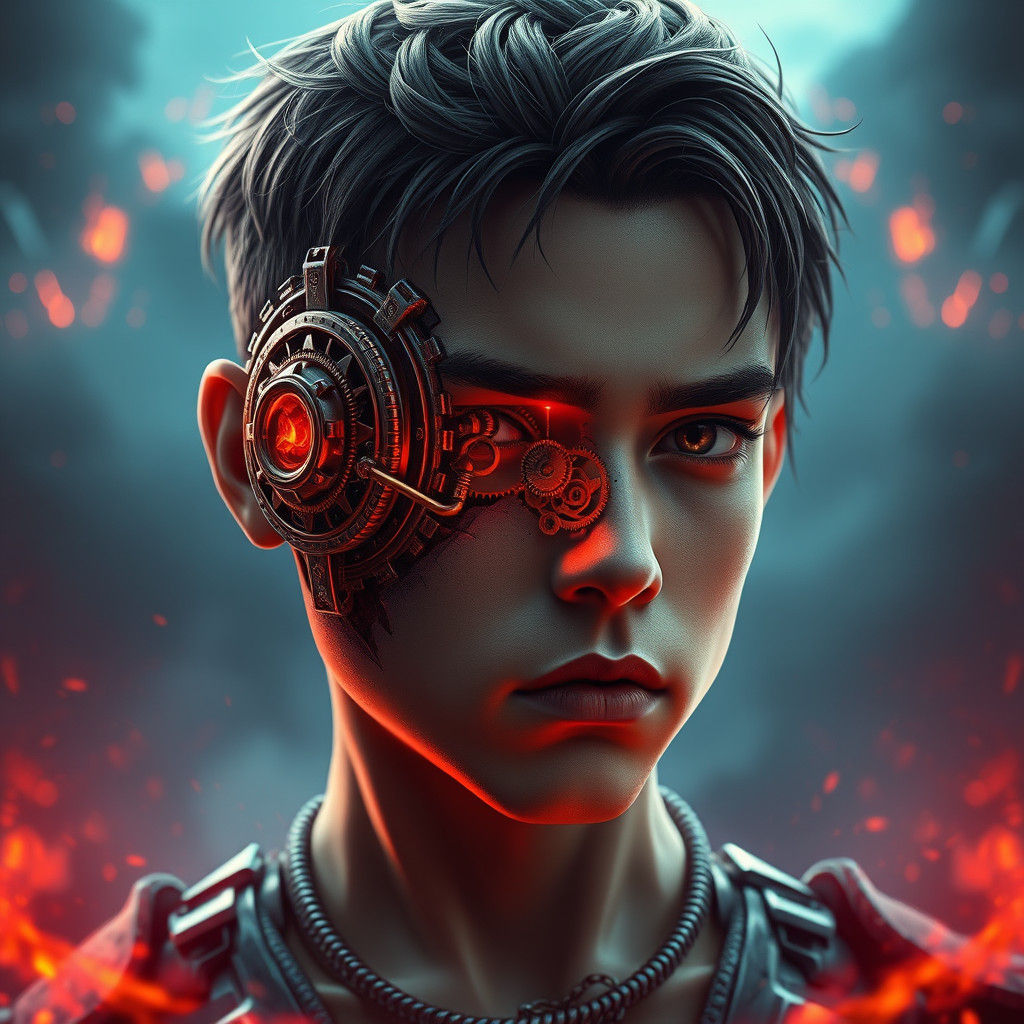 Biomechanical Warrior with Cybernetic Eye