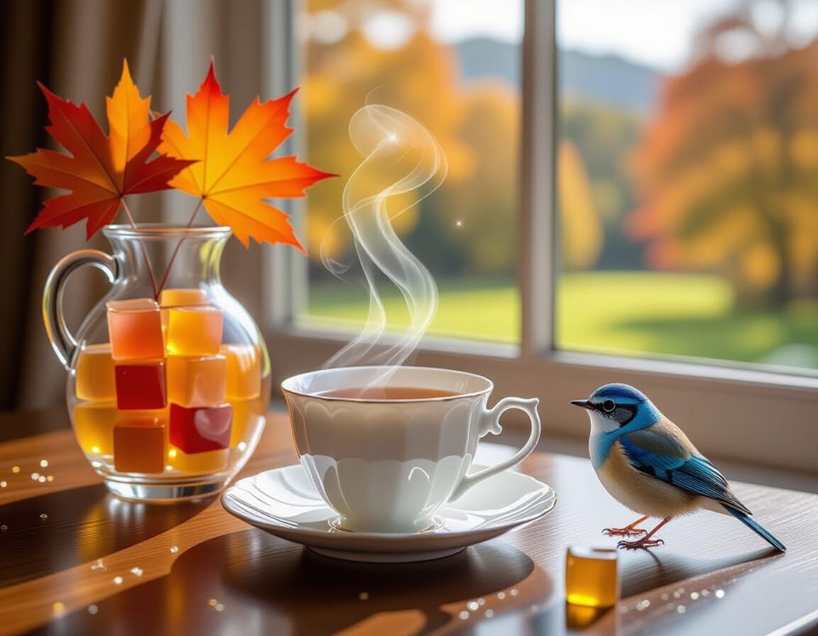 Photorealistic Still Life: Tea Set with Marmalade Cubes and ...