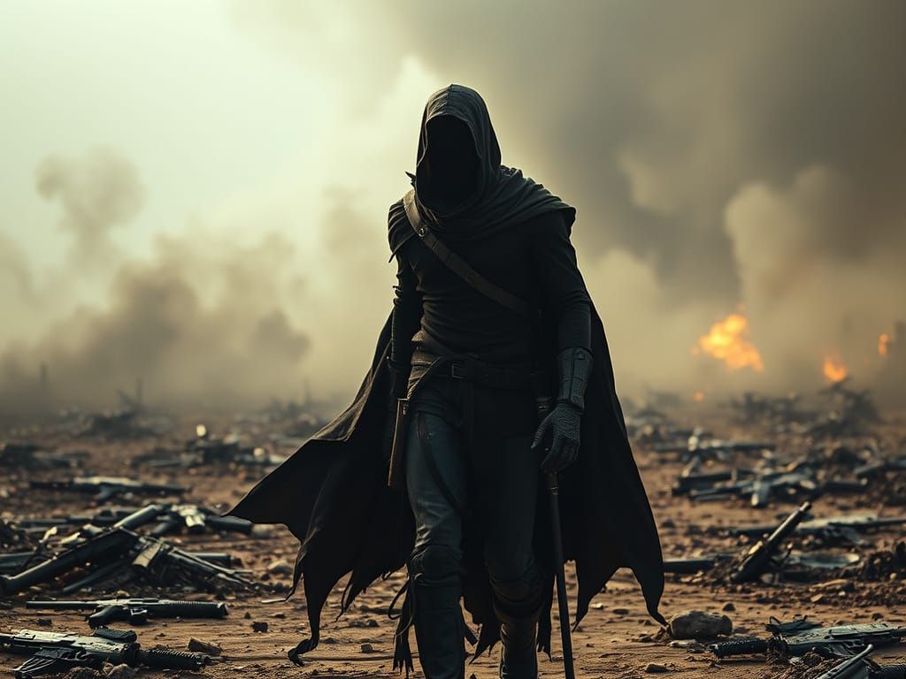 Humanoid Black Hole on Battlefield: Photorealistic Art