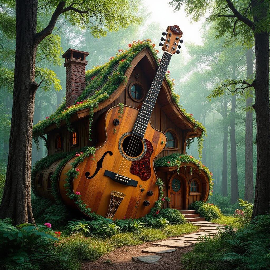 Whimsical Guitar House in Enchanted Forest