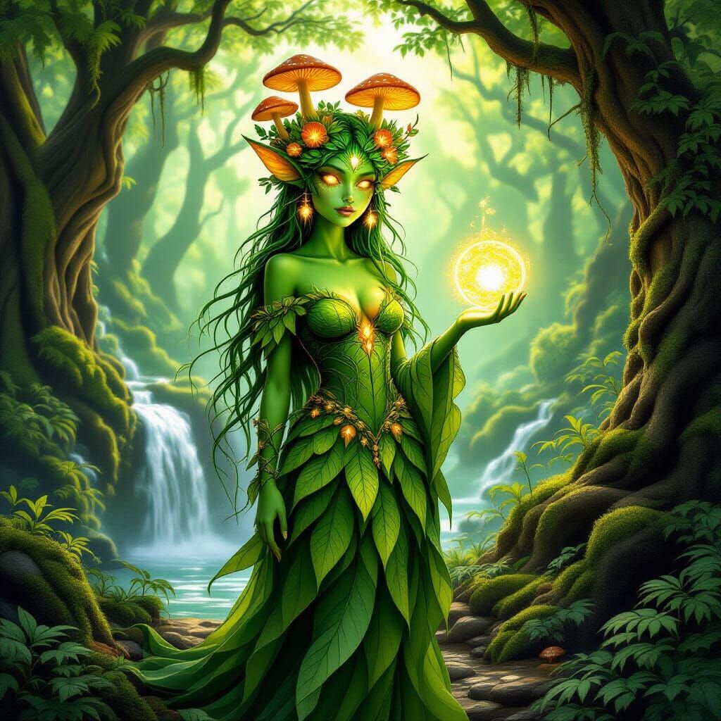 Luminous Forest Sprite in Art Nouveau Style