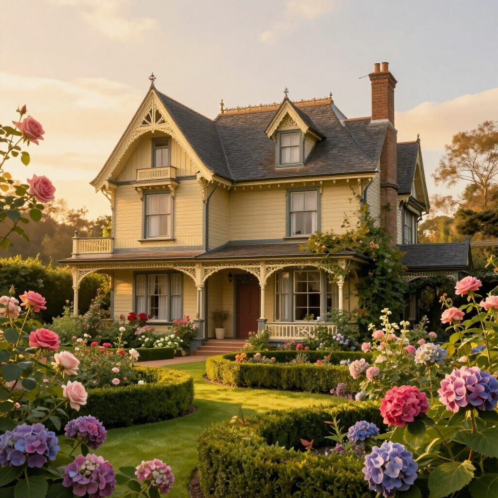 Victorian Home and Garden at Golden Hour