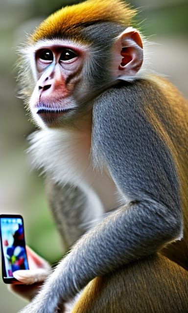 Monkey Engaged with Smartphone