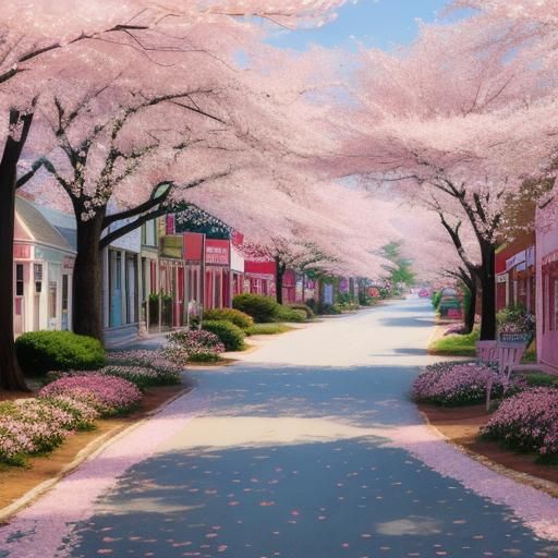 Cherryville: A Whimsical Pointillist Gouache Townscape