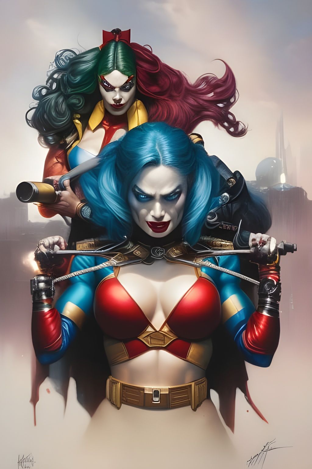 Muscular Harley Quinn Crayon Caricature