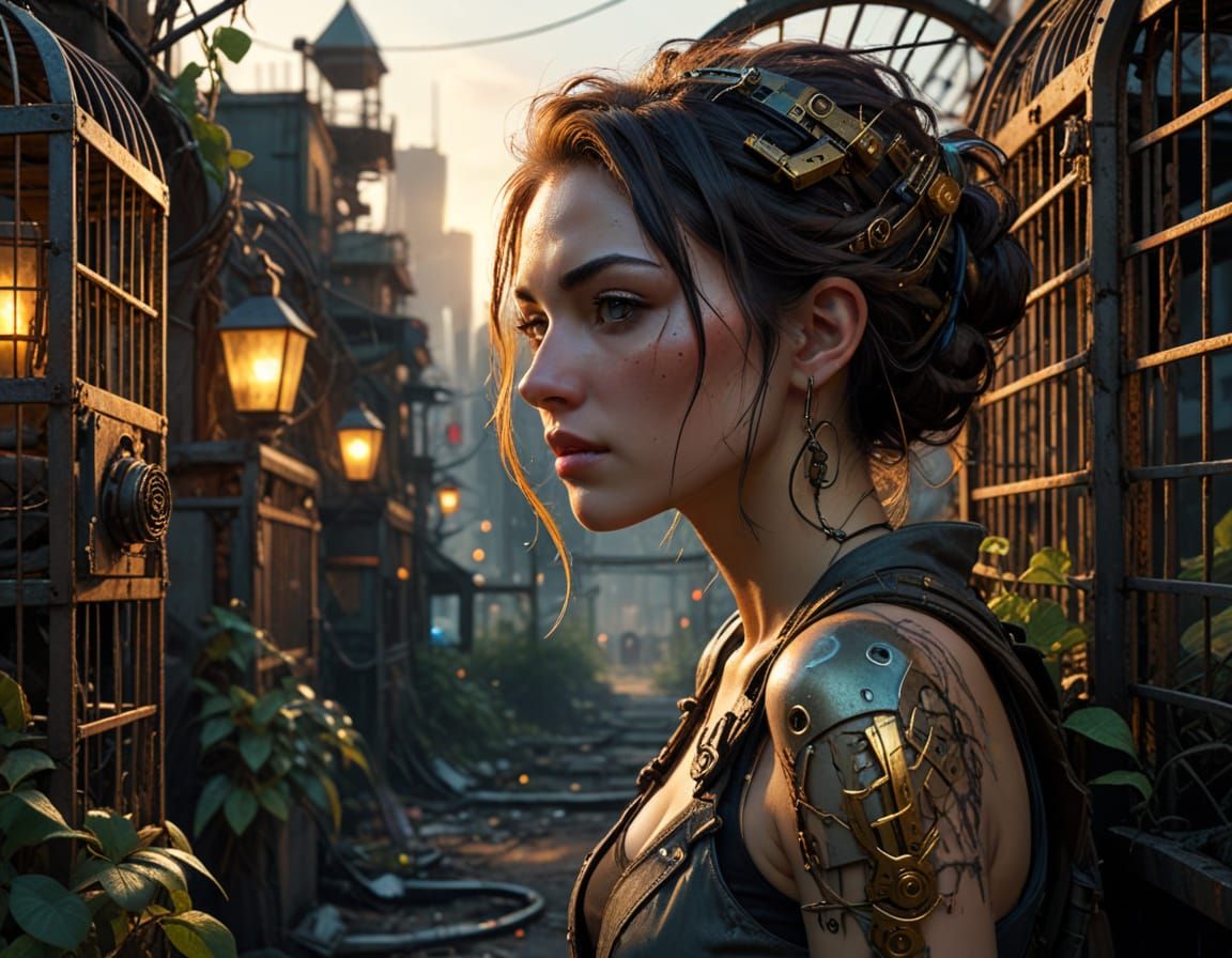 Post-Apocalyptic Birdcage City in Cyberpunk Style