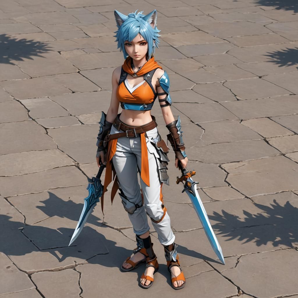 Anime Girl with Wolf Features and Greatsword