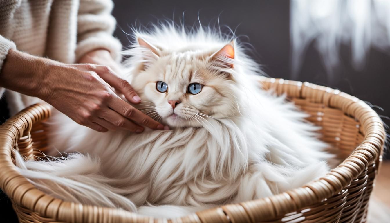 Angora Cat Enjoying Wool Basket: High-Definition Photography