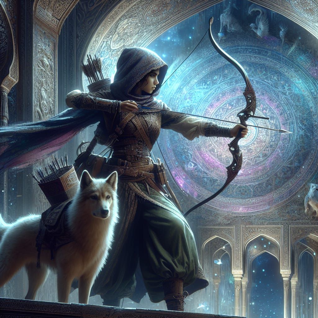Courageous Archer and Loyal Dog in Fantasy Art