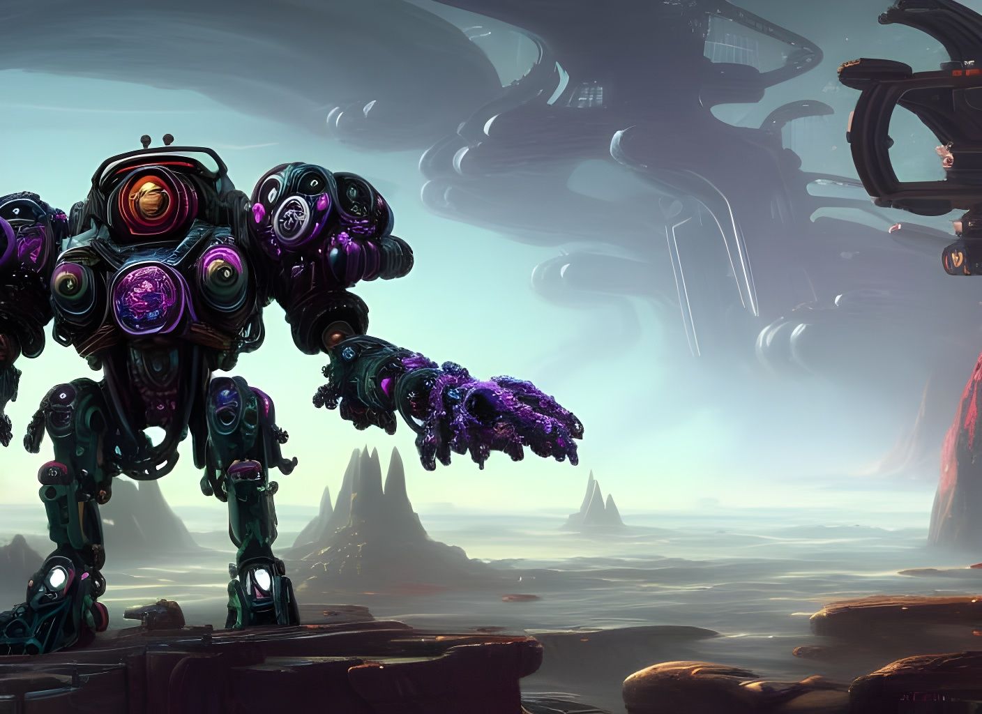 Massively proportioned Biomechanical arachnid Crabshelled mech warmachine