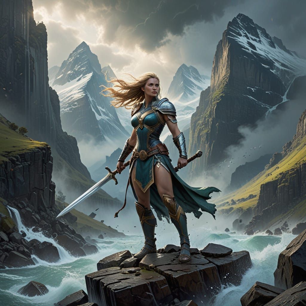 Epic Valkyrie Warrior in Marvel-Inspired Comic Book Fjord La...