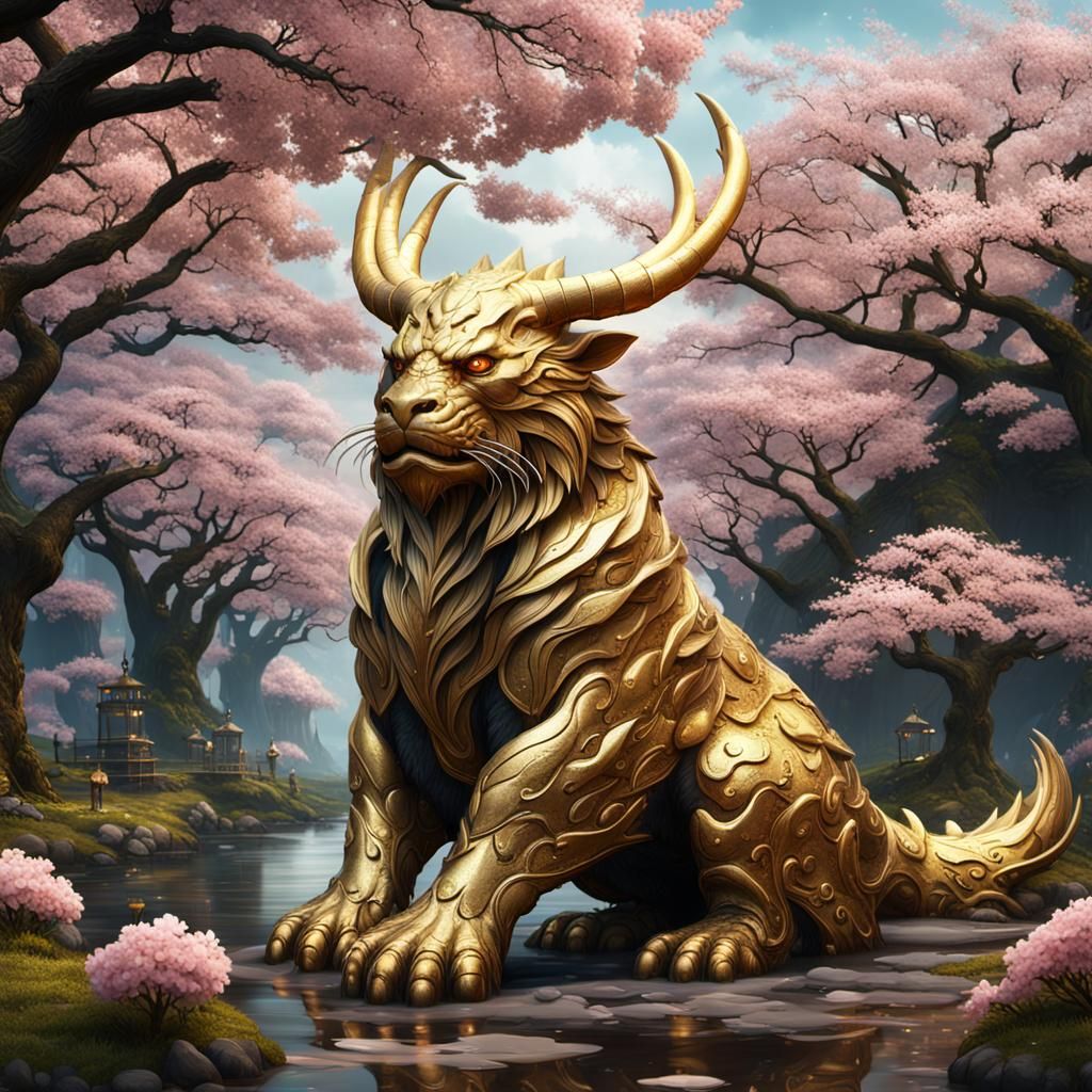 Gold Cherry Blossom Behemoth: Detailed Matte Painting