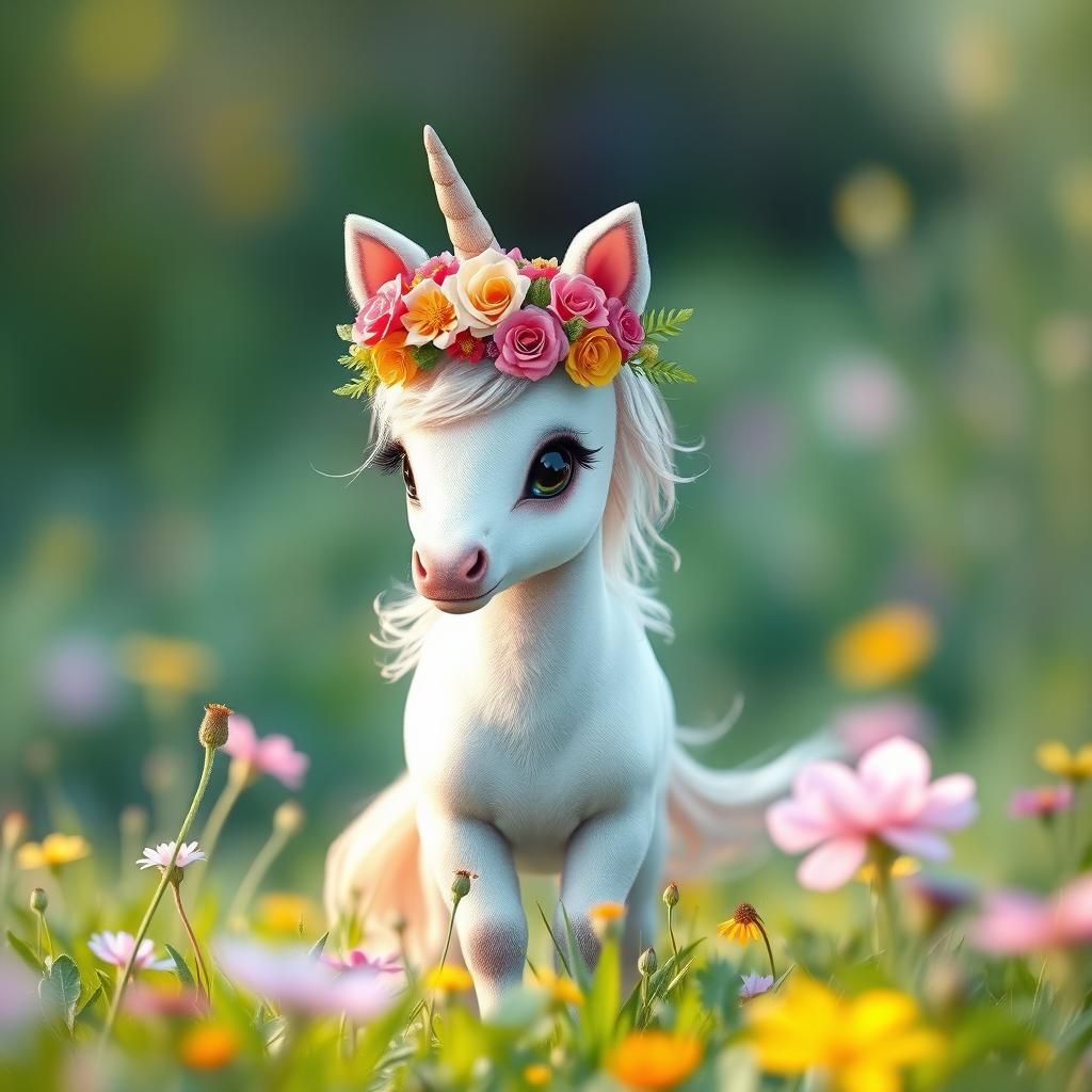 Magical Baby Unicorn in Whimsical Wildflower Meadow