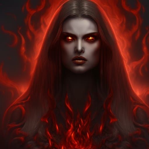Sinister Demon Lilith Portrait in Blood and Fire