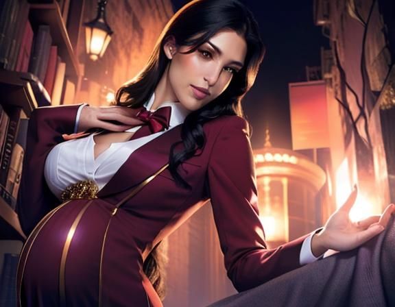 Hyperrealistic Portrait of Pregnant Woman in Bookstore