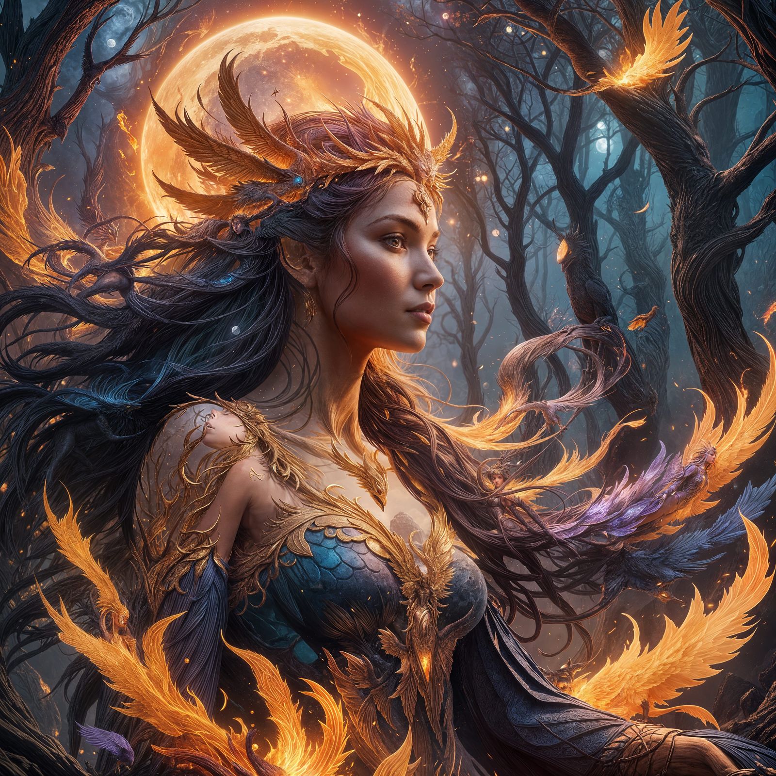 Moon Goddess Phoenix Rebirth: Fantasy Concept Art