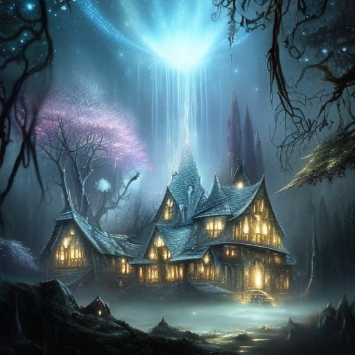 Luminescent Tree Village in Fantasy Digital Art