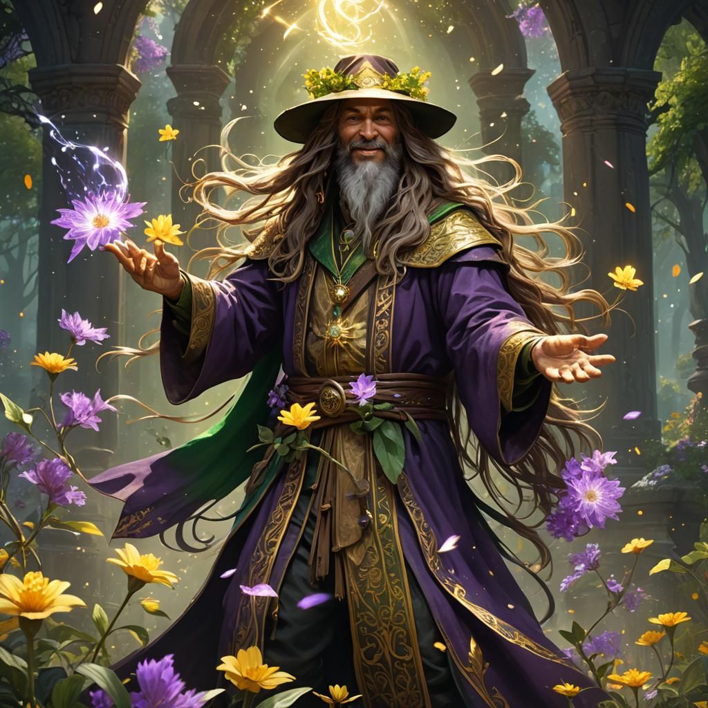 Nature Wizard Casting Flower Spell in Fantasy Art