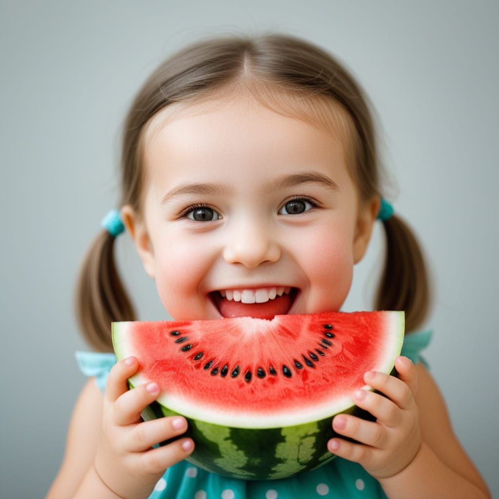 Joyful Toddler's Face Deep Inside a Watermelon